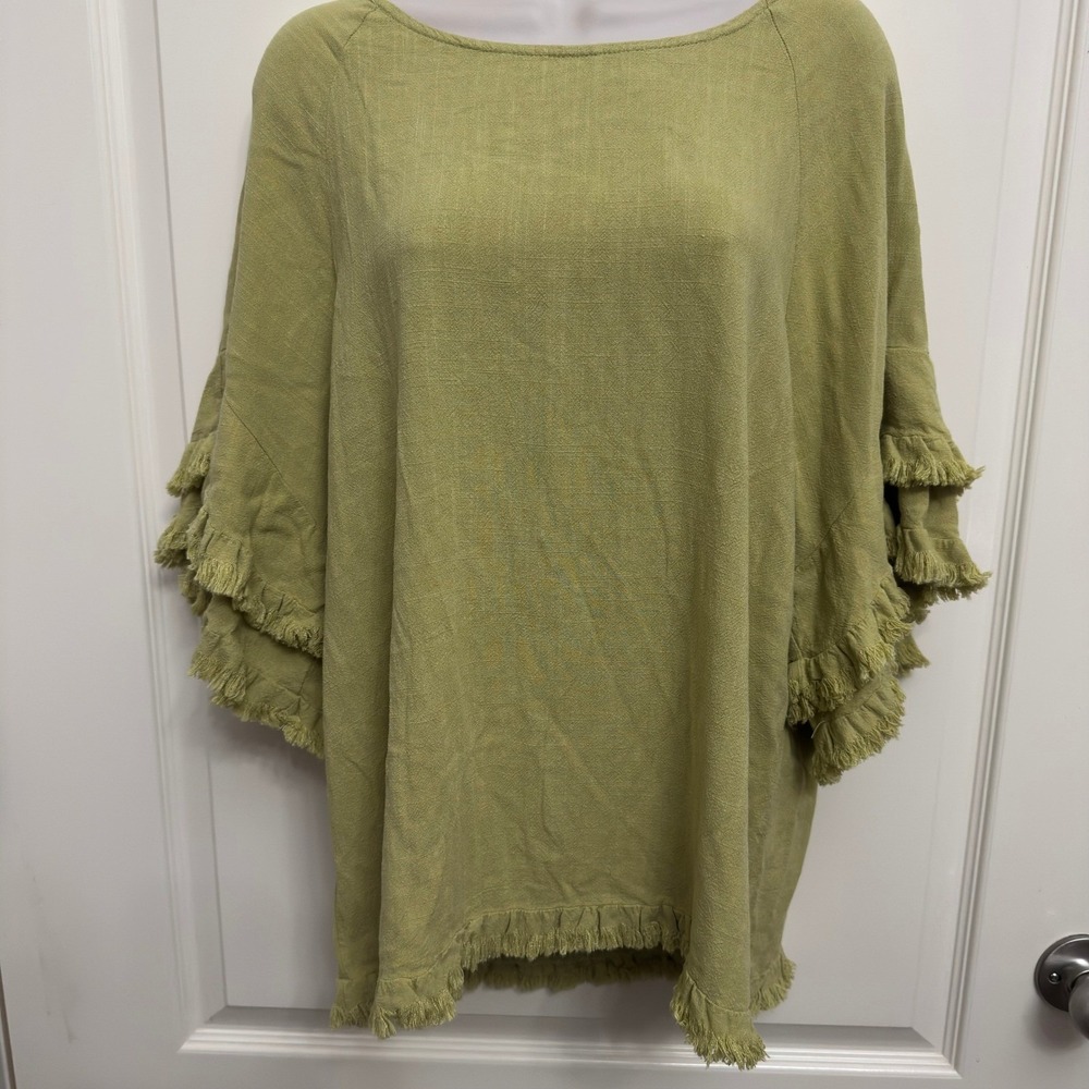 Oversized Linen Blend Ruffle Sleeve Blouse Small NWT Boho Frayed Peasant Hippie